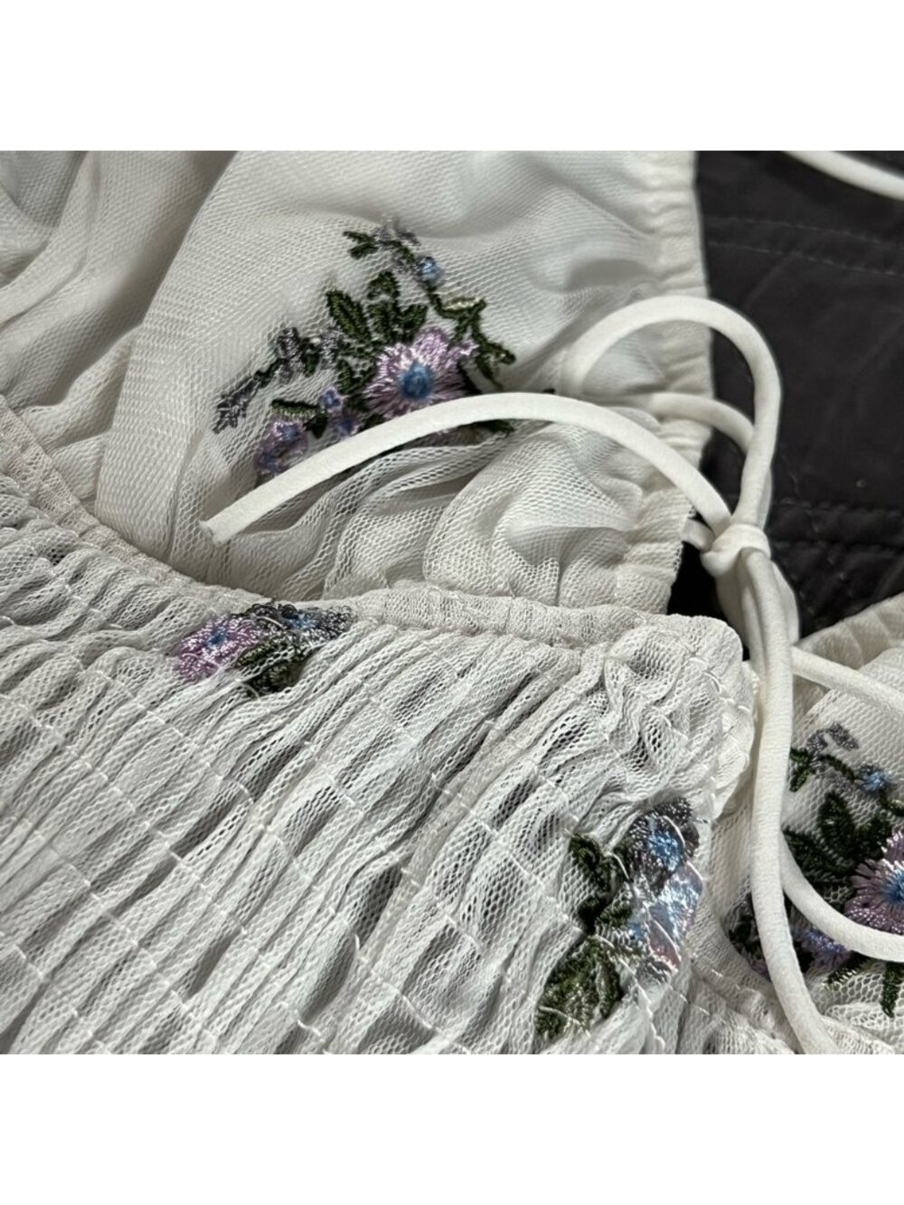 Adorable embroidered F21 spaghetti tie strap bralette top. - Picture 2 of 2